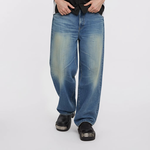 Pantalones Vaqueros de Algodón de Pierna Recta para Hombre, de Alta Gama, Personalizados, Casuales, Holgados, Lavados, Estilo Urbano, Lavado Claro - Product Image 1