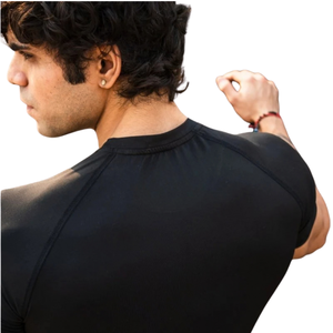 Camiseta de Compresión Negra Personalizada para Hombre, Manga Corta, Cuello Redondo, Ajustada, para Gimnasio, Entrenamiento, Deporte, Ropa Deportiva, Capa Base - Product Image 5