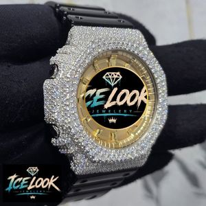 สำหรับนาฬิกาควอตซ์กรอบเพชร LOOK หน้าปัดโทนสีทอง สายยางขนาด 20 มม. ขนาด 40 มม. นาฬิกาข้อมือผู้ชายสุดหรู ระบบอนาล็อก ตัวเลขโรมัน - Product Image 4