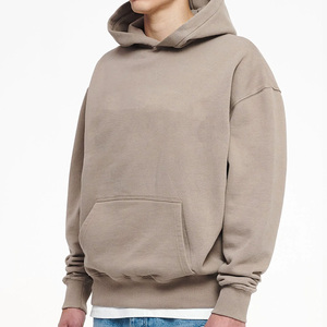 Vente en gros de sweat à capuche unisexe vierge en Polyester/Coton, coupe droite et ample, épaules tombantes, en molleton bouclette, de haute qualité, longueur standard - Product Image 5