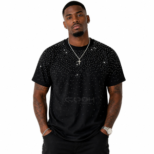 Camiseta Negra Personalizada con Cristales de Imitación para Hombre, Estilo Hip Hop, Cuello Redondo, Algodón, Fabricante OEM, Cosh International - Product Image 3