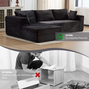 Divano Sezionale Modulare Minimalista a Compressione con Seduta Profonda, Divano a L Senza Struttura con Chaise Longue Comoda, Divano Letto per Soggiorno - Product Image 6