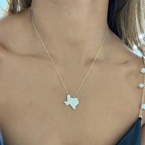 Colliers Diamond Texas en Or Massif 14k 18k, avec Breloques Carte de la Lune Étoilée en Diamants de Laboratoire Taille Ronde Sertis Pavé, sur Chaîne Câble Réglable de 18 pouces, Bijoux - Product Image 2
