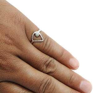 Genuine Round Cut Pearl <b>Ring</b> In 925 Sterling Silver Featuring <b>Open</b> Triangle Design Fine Quality Boho Jewelry At Wholesale Price - Product Image 3