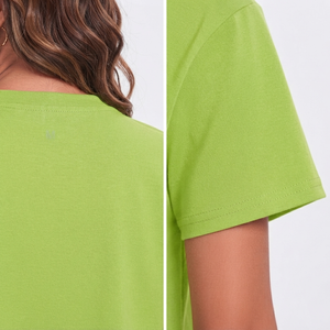 T-shirt court en coton pour femme, manches courtes, col rond, extensible, décontracté, tendance, léger, vêtements d'été, prix bas - Product Image 6