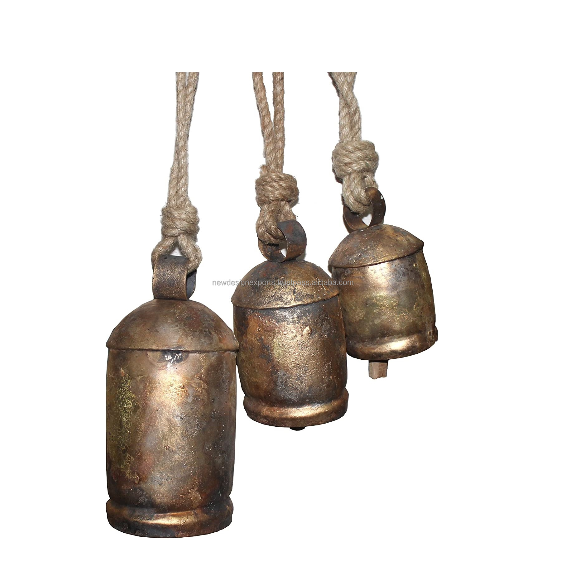 Set of 3 Harmony Bells - Wrought Iron with Brass Finish Hanging Bells Made Of High Quality Brass Loud Noise.