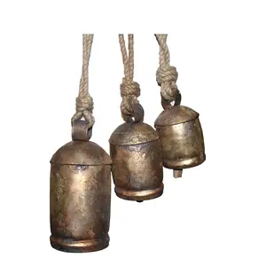 Conjunto de 3 sinos de harmonia-ferro forjado com acabamento de bronze pendurado sinos feitos de ruído alto de bronze de alta qualidade.