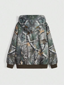 Sweat-shirt à capuche en coton camouflage premium épais, imprimé sur toute la surface avec motif forêt, streetwear, chasse, pour homme - Product Image 3