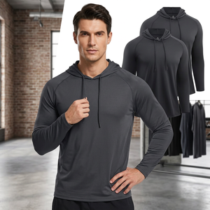 Sudadera de Punto con Capucha para Hombre, Color Gris Oscuro, Manga Larga, Transpirable, Color Sólido, para Primavera, con Capucha Ajustable y Orificios para los Pulgares - Product Image 4