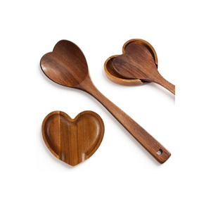 Ensemble de cuillères et repose-cuillères en bois d'acacia style ferme, motif cœur de la Saint-Valentin, pour la cuisine, cadeaux pour femme et mère, vente en gros du Vietnam - Product Image 1