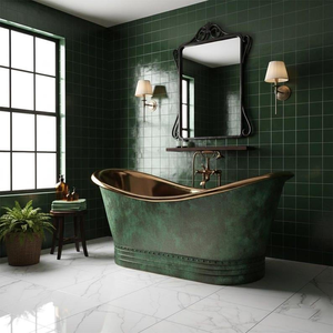 Bañera de hidromasaje Premium Green Patina para baño moderno, bañera independiente hecha a mano para interiores de casas y hoteles de lujo - Product Image 1