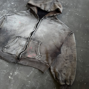 High Quality Acid Washing Men's Hoodie Custom Oversized <b>Spray</b> Distressed Hoodies With Drop Shoulder in Stock Fast Shipping - Product Image 4