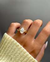 Bague de fiançailles de luxe pour femme en argent sterling S925 unique, avec diamant de laboratoire taille poire, solitaire conique sculptural et structuré