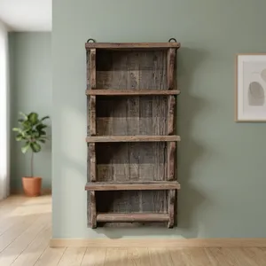 Étagère murale en bois gris rustique avec étagères, étagère de rangement vintage en bois récupéré, étagère murale de style farmhouse, décoration murale pour la maison - Product Image 4