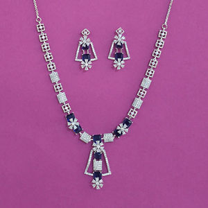 Artificial Fashion Jewellery Wholesalers in India American Diamond Classic <b>Necklace</b> With Rhodium Plating 443985 - Product Image 2