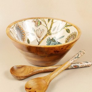 Tazón de Ensalada de Madera Hecho a Mano, Ecológico y Duradero, con Diseño Floral, Acabado Natural sin Recubrimiento, para Servir Alimentos y Regalos - Product Image 2