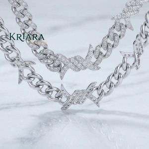 Moissanite <b>Statement</b> <b>Necklace</b> S925 Silver Rhodium Plated Figaro Chain Round Brilliant Cut Unisex Luxury Everyday Wear - Product Image 4