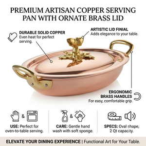 Olla de Cobre Hecha a Mano con Tapa y Asas Decorativas de Latón, Cacerola de Cobre de Lujo para Uso en Restaurantes y Servicios de Catering - Product Image 2