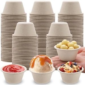 Bols et gobelets jetables 100 % biodégradables et compostables en bagasse, écologiques, pour crème glacée, desserts, sauces, et plats de fête modernes - Product Image 1