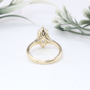 Yellow Gold Marquise Cut Lab Grown Diamond Engagement <b>Ring</b> Split Shank Vintage Filigree <b>Crown</b> Gallery Solitaire Wedding <b>Ring</b> - Product Image 4