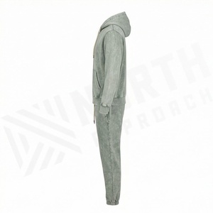 Nouveau design Survêtement évasé en coton délavé à l'acide, sweat à capuche zippé épais et pantalon empilé, ensemble de jogging pour homme, couleur personnalisable - Product Image 2