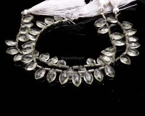 Perles d'améthyste verte facettées en forme de marquise, améthyste naturelle, perles de pierres précieuses percées sur le côté, 7x12-8x13MM, brin pour la fabrication de bijoux, 8 pouces - Product Image 2