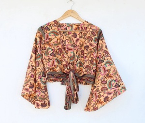 Recién llegado, Top envolvente, Top envolvente de seda con estampado nuevo a la moda para este verano, fácil de usar y cómodo con relajación - Product Image 4