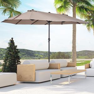 Extra <b>Large</b> 15ft Double Sided Patio <b>Umbrella</b> with Crank Handle for Deck Lawn Backyard Pool Tan Color 2.5m and 2.7m Radii - Product Image 2