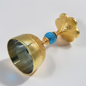 Elegant Brass <b>Goblet</b> With Blue Stone Base Embossed Design Round <b>Wine</b> Cup Handmade For Wedding Decorative Use - Product Image 3