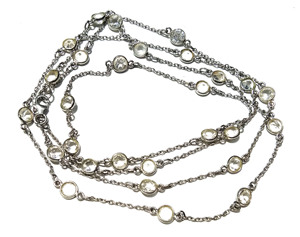 Natural White Topaz Gemstone Sterling Silver Beaded <b>Statement</b> <b>Necklace</b> 44'' Adjustable Bohemia Style Women's Gift - Product Image 1