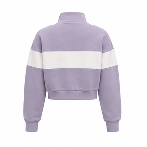 Sudadera Corta Personalizada Color Lila Ahumado para Mujer, Estilo Urbano, con Media Cremallera, Tejido French Terry - Product Image 4