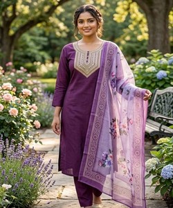 Most Picked Elegant Slub Cotton Embroidery Reversible Work <b>Top</b> Bottom Set Dupatta Women Ethnic Wear <b>Wedding</b> Party Outfit 85160 - Product Image 1