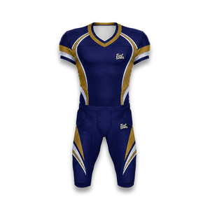 Custom Men's <b>Padded</b> American Football jersey and Pants Blue Gold White Sublimated Athletic Fit Elastic Waist All Seasons - Product Image 1