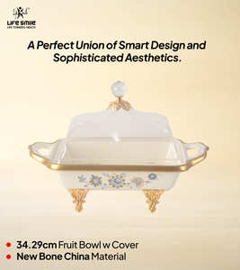 Plateau à bonbons avec couvercle transparent en forme de dôme et support doré, en porcelaine fine, de haute qualité, aspect moderne et luxueux - Product Image 2