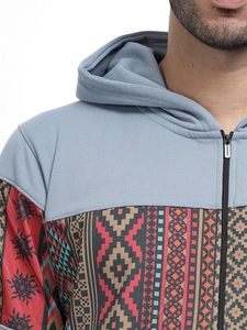 Sudadera con Capucha Azul Claro para Hombre con Estampado Geométrico, Cierre de Cremallera Completa, Ropa Casual de Otoño - Product Image 6