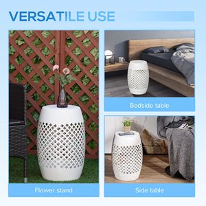 White 12\" Steel Outdoor <b>Side</b> <b>Table</b> <b>Round</b> Hollow Drum Patio End <b>Table</b> Versatile Accent <b>Table</b> for Indoor and Outdoor Use - Product Image 5