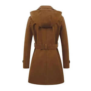 Manteau d'hiver en laine noir long doublé de cachemire de haute qualité pour femme avec logo frontal – Vente en gros - Product Image 3