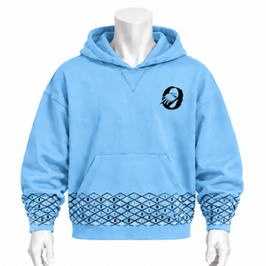 Sudadera con capucha azul cielo con bordado, forro polar grueso, puños decorativos, bolsillo canguro, estilo casual urbano - Product Image 1