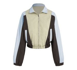 Chaqueta Cortavientos de Mujer con Diseño de Bloques de Color Personalizados, Tejido de Punto Arrugado, Tela con Memoria, Bordado Transpirable - Product Image 1