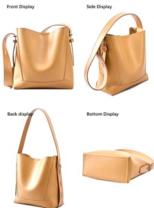 Royaa Minimalist Leather Shoulder Bag, <b>Large</b> Bucket Shopper Tote for Everyday Spacious Genuine Leather Tote Bag Removable Pouch - Product Image 2