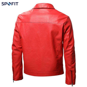 Spofit Fashion <b>Men's</b> Motorcycle <b>Jacket</b> Casual <b>Long</b> Sleeve Leather Waterproof Windproof Breathable Eco-Friendly Plain Dyed Front - Product Image 2
