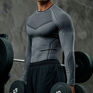 T-shirt moulant sans couture à manches longues pour homme OEM ODM, séchage rapide, idéal pour l'entraînement, la gym, le sport, sous-vêtement de fitness - Product Image 4