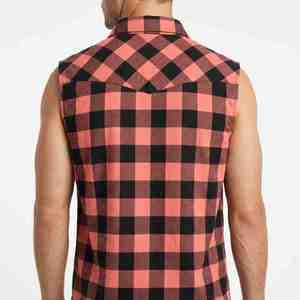 Summer Wear Men's Sleeveless Plaid Flannel Shirt Casual Button Down <b>Checkered</b> <b>Top</b> Turn-down Collar Cotton Breathable Men T-Shirt - Product Image 2