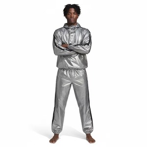 Traje de Sauna Plateado con Capucha para Hombre, Cierre de Cremallera de Poliéster, Secado Rápido, Cuello en V, para Todas las Estaciones - Product Image 2