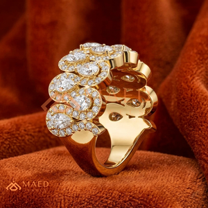 Luxury 14K Gold Lab Grown Diamond Asymmetric Open <b>Ring</b> | Baguette & Round Brilliant Cut Cluster Bypas Band Modern <b>Statement</b> <b>Ring</b> - Product Image 3