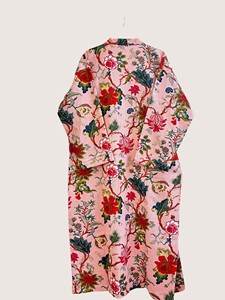 Bata Larga Estampada Floral para Mujer, Manga Tres Cuartos, Cuello Mandarín, Suave, Informal, para Primavera, Mezcla de Viscosa y Poliéster - Product Image 4