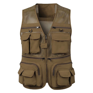 Gilet de pêche en maille pour hommes adultes, gilet d'été léger à quatre poches avec fermeture éclair, sans manches, pour l'extérieur - Product Image 1