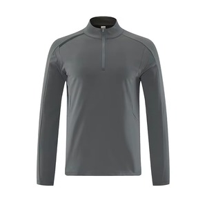 Custom Long Sleeve Stand Collar Quarter Zip Sporty Manufacturer Gym Performance T Shirt Cotton Polyester <b>Stretch</b> Fabric OEM ODM - Product Image 4