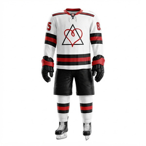 Ensemble d'uniformes de hockey sur glace personnalisés par sublimation, maillot et pantalon unisexe pour adulte, sans manches, extensible dans les quatre sens, anti-humidité, élastique, sport - Product Image 5