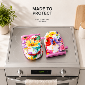 Juego de Guantes de Horno Florales Pequeños 12x16 cm |   Guantes de Cocina de Algodón Resistentes al Calor |   Porta ollas para hornear, cocinar, barbacoa, microondas y utensilios calientes - Product Image 3